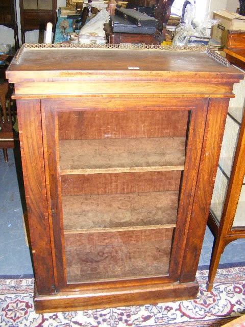 Georgian Display Cabinet With Walnut Veneer & Gilt Gallery Top