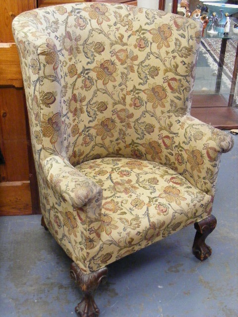 Georgian Upholstered Barrel Chair With Ball & Claw Feet