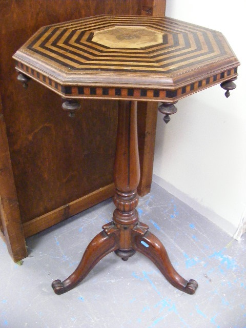 Victorian Pedestal Table With Ebony & Satinwood Inlay (Some Losses)