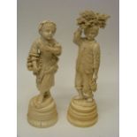 A Rare 19thC. Pair Of Good European Carved Ivory Figures
