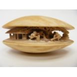 Early 20thC. Japanese Carved Ivory Clam Shell