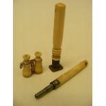 Three 19thC. Ivory Stanhope Viewers - Seal, Binoculars & An Pencil