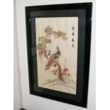 A Pair Of Good Oriental Silk Pictures Depicting Bird Life