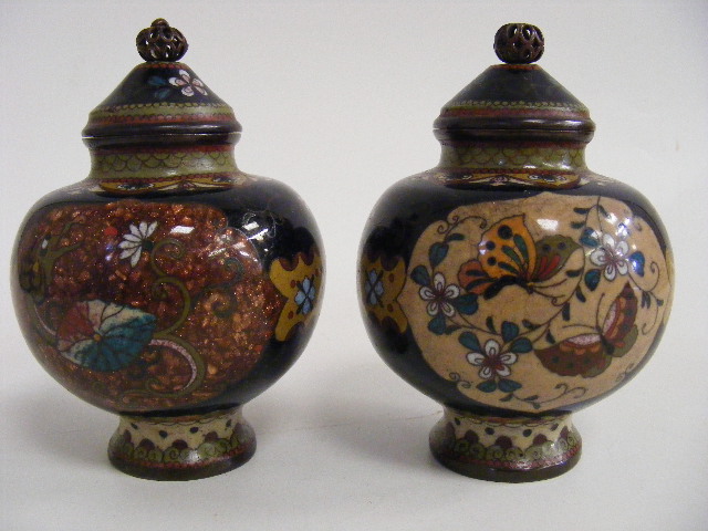 A Pair Of Japanese Cloisonne Vases With Tops