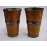 Two Antique Oak Beakers With White Metal Coopering