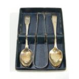 Five Silver Tea Spoons & A Pair Of Silver Tongs