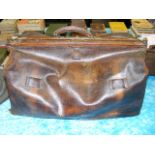 Large Antique Leather Gladstone Bag