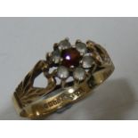 Ladies 9ct Gold Ring With Red & White Stones