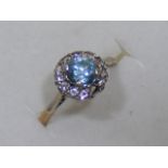 9ct Diamond & Aqua Ring (One Diamond Missing)