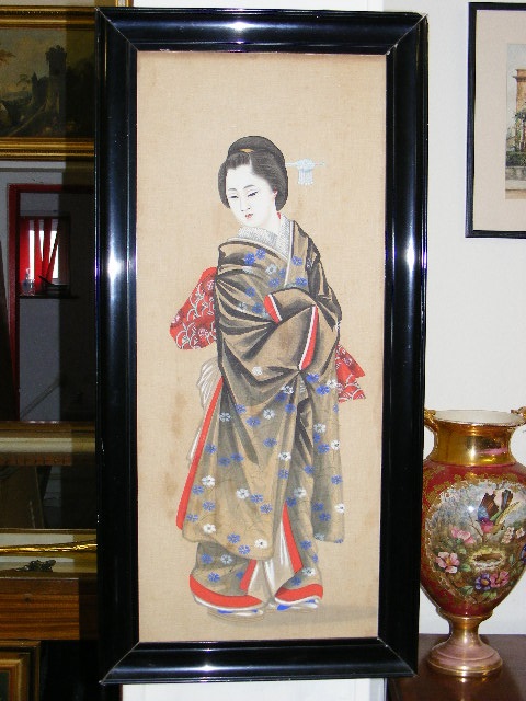 C.1900 A Pair Of Japanese Watercolours On Silk Approx. 29inx12in