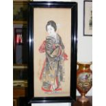 C.1900 A Pair Of Japanese Watercolours On Silk Approx. 29inx12in