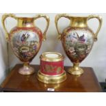A Pair Of Large Hand Painted Vases With Bird Decor (Repair To One Handle & One Plinth Missing)