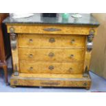 A French Style 1920'S Walnut Veneer With Marble Top Chest (Some Losses Of Veneer To Pillars)