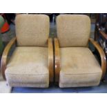 A Pair Of Oak Framed Art Deco Tub Style Chairs