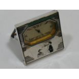 A Silver Art Deco Travel Clock