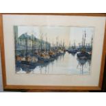F. Murray - Watercolour Of Harbour Scene 1974 A/F Approx. 20inx13in