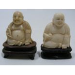 Two 19thC. Ivory Buddhas On Plinths