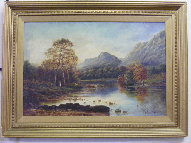 W. J. Crampton - Oil Highland Landscape With Cattle Approx. 34inx24in