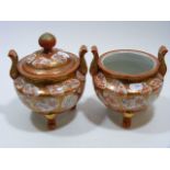 A Pair Of Kutani Period Japanese Urns (One Lacking Lid)