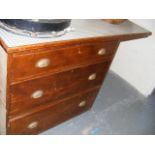 A Naval Ship Reception Counter With Three Pitch Pine Drawers (Thin Layer Of Formica Is Loose &