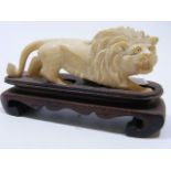 19thC. Carved Ivory Lion On Plinth