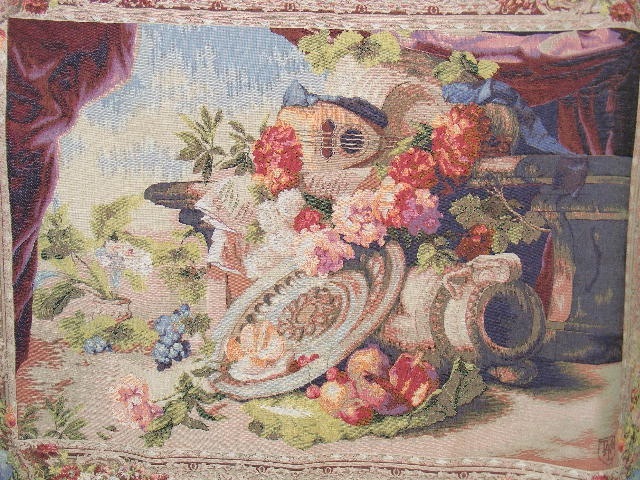 Quality Reproduction Tapestry - Mandolin & Flowers Approx. 56inx43in