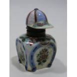 A C.1900 Porcelain Inkwell With Jockey Cap Lid & Horse Shoe Motives