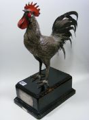 A Large Silver Cockerel Mounted On Wooden Plinth As Trophy Presented By A Princess To A Prince For A