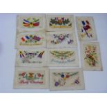 Ten WW1 Hand Made Silk Postcards