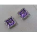 Ladies 9ct diamond & amethyst ear rings