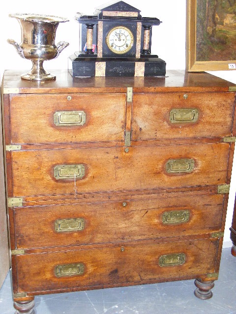 A Brass Bound 19thC. Campaign Chest Of Drawers