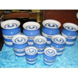 A Quantity Of Nine T.G. Green Blue & White Kitchen Pots Including Meal