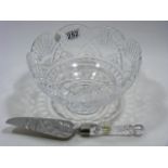 A Large Waterford Crystal Cut Glass Bowl Twinned With Similar Cake Server