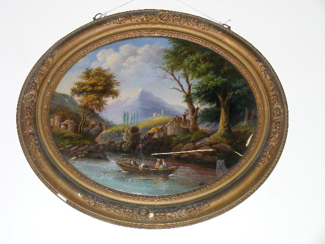 A Pair Of 19thC. Oval Reverse Paintings On Glass Approx. 18inx14in