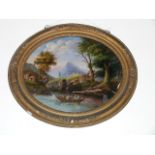 A Pair Of 19thC. Oval Reverse Paintings On Glass Approx. 18inx14in