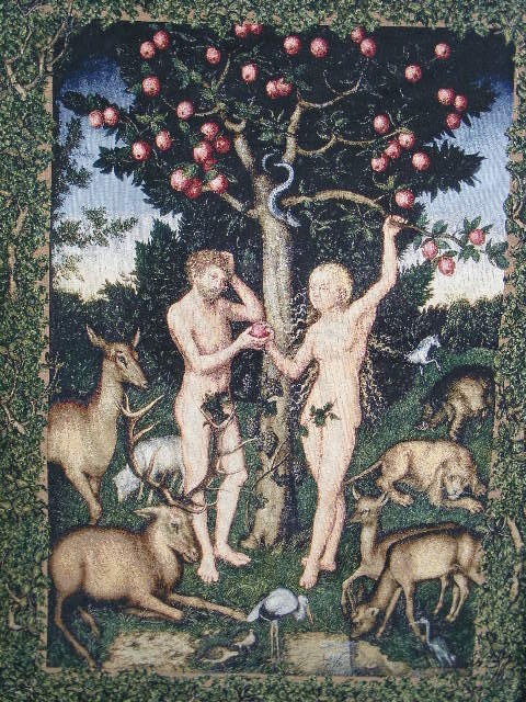 Quality Reproduction Tapestry - Adam & Eve Approx. 52inx40in