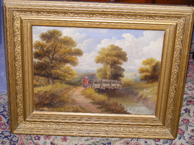 A Pair Of Indistinctly Signed 19thC. Oil Paintings, Summer & Winter Landscapes Approx. 15inx12in