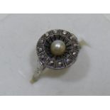 Art Deco Silver Ring Set With Marcasite & Pearl