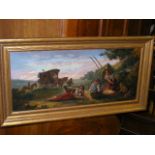 19thC. Oil On Canvas (Relined) Of Gypsy Camp Scene Approx. 30inx13in