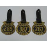 Three Victorian Brass Cardiff Carriage Driver Badges