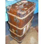 A Large Early 20thC. Wood Bound Travel Trunk