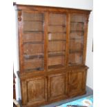 William IV Walnut Veneer Bookcase With Centre Sliding Door & Three Cupboards Under