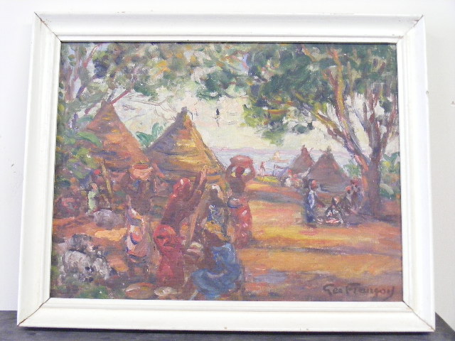 Georges Francois - Oil On Panel Niger Village Approx. 13inx10in