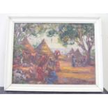 Georges Francois - Oil On Panel Niger Village Approx. 13inx10in