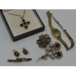 A Pair Of 9ct Gold Ear Rings & Brooch Twinned With Other Items