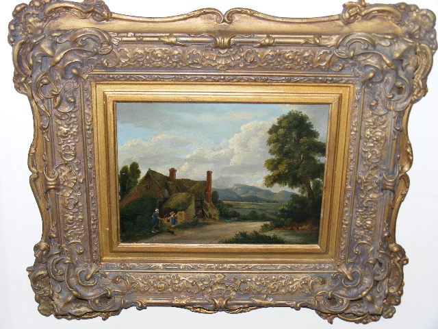 C.1800 Oil On Oak Panel In Gilt Frame Approx. 12inx9in