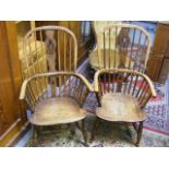 A Pair Of 18thC. Elm Windsor Chairs With Central Splat