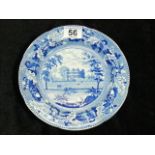 19thC. Blue & White Transferware Plate Barlborough Derbyshire