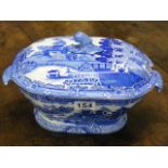 19thC. Spode Blue & White Transferware Tureen