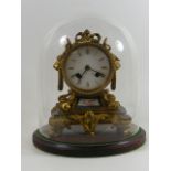 Japy Freres Ormolu Clock With Sevres Plaque Under Glass Dome